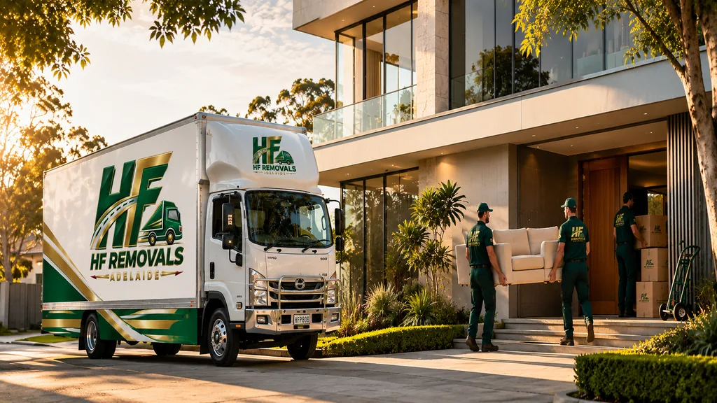 HF branded moving truck in an Adelaide streetscape